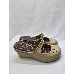 Crocs Frances Mary Jane Wedge Mule Slip On Shoes Beige Comfort Women’s Size 9